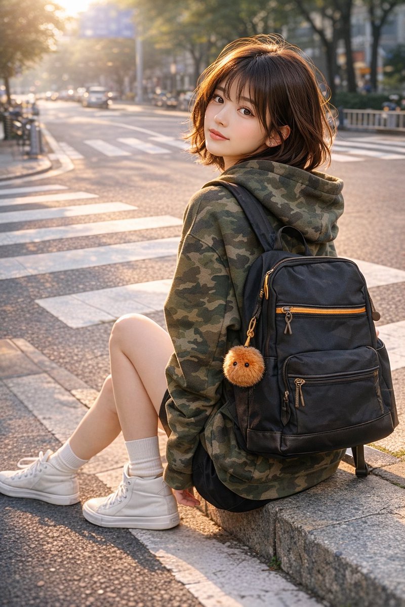 城市街头回头人像